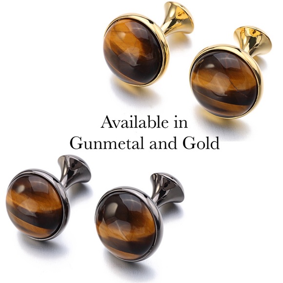 Elegant Round Brown & Gold Striped Tiger’s Eye Cufflinks - Picture 17 of 17